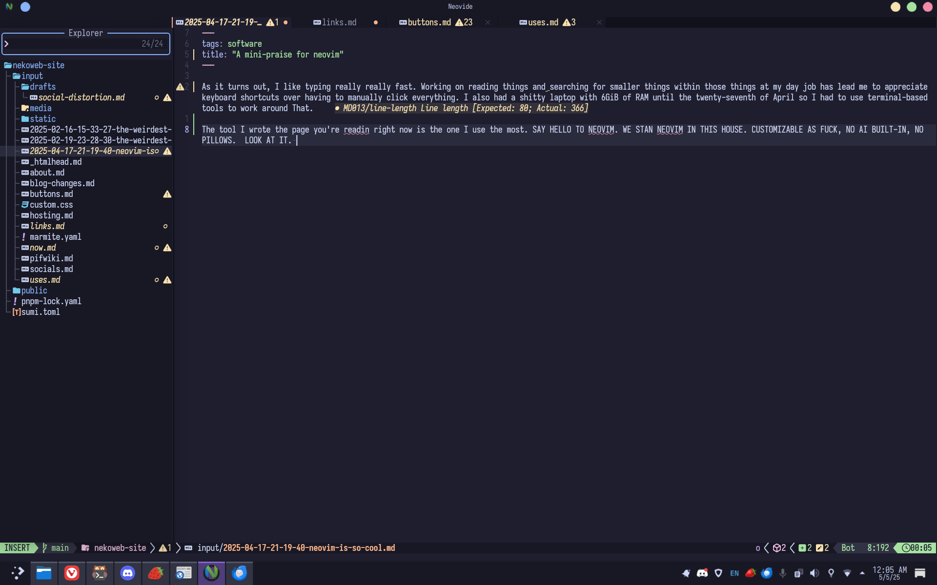 A screenshot of the author's computer with Neovim in Neovide as the displayed window.